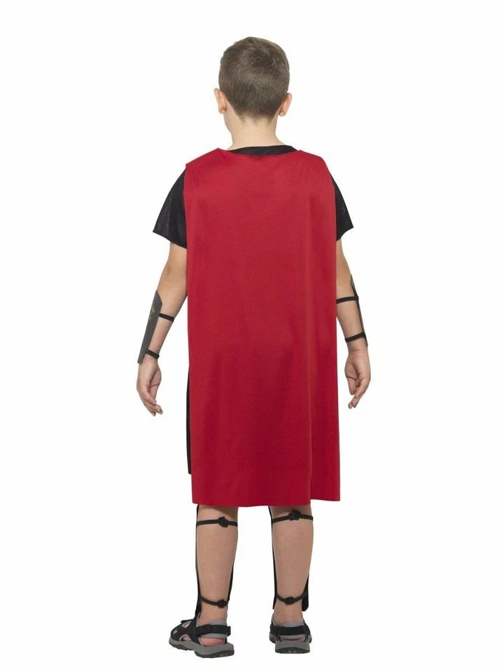 CHILD ROMAN SOLDIER GREEK GLADIATOR GUARD SPARTAN WARRIOR BOYS COSTUME BLACK RED - Image 4 of 4