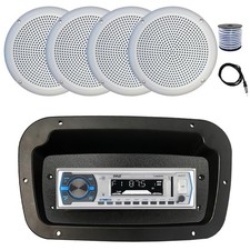 Pyle Marine Radio, Spa Bezel,Adapter, Antenna,Wire, 4x 5.25" 20W White Speakers