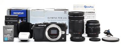 S/C 1697 Olympus Pen Lite E-PL5 16.1MP w/14-42mm, 40-150mm Double Lens kit w/Box