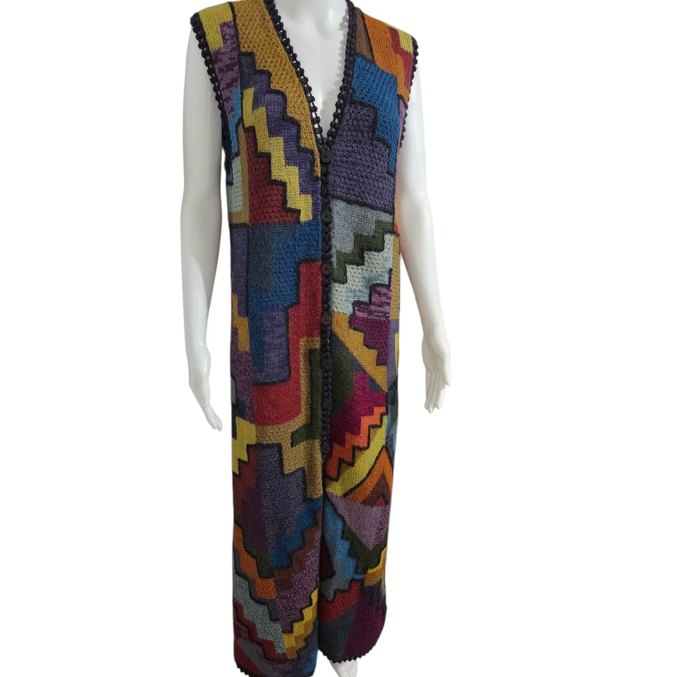 Peruvian Connection Sz M Alpaca Southwestern Aztec Duster Long Cardigan Sweater - Image 3 of 4