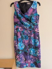 Planet Women's Purple Blue Floral Midi Dress UK 10 Bodycon Faux Wrap Summer