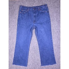 Vintage JCPenney Plain Pockets Jeans Mens 38x32 Blue Denim Raw Hem USA Made