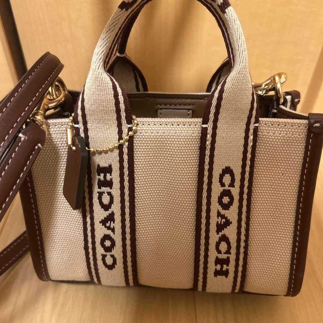 Coach Mini Smith 2-Way Tote in Beige & Brown - 6x4x3 - Women's Stylish Handbag