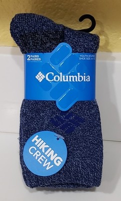 NWT Columbia Blue Hiking Crew Socks 2 pk Fits Youth Shoe Size 6-1.5 NEW