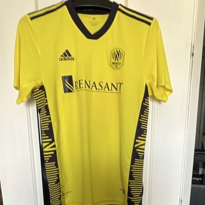 adidas Nashville SC Soccer Jersey Yellow/Navy Size L Renasant Sponsor