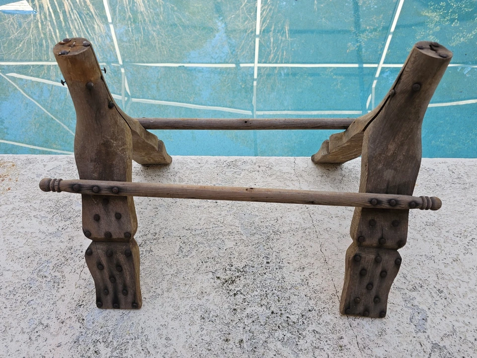 Taburete de asiento vintage egipcio camello madera maciza detalles de latón sin cojín 26" Foto 2 de 4