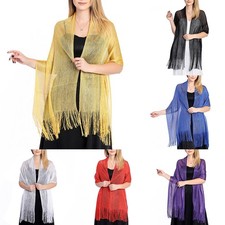 Elegant Women's Shawl Scarf Polyester Fabric 50x164cm Size with Fringe Accents