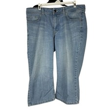 Riders By Lee Womens Mid Rise Capri Blue Denim Jeans Sz 14M Embellished Pockets