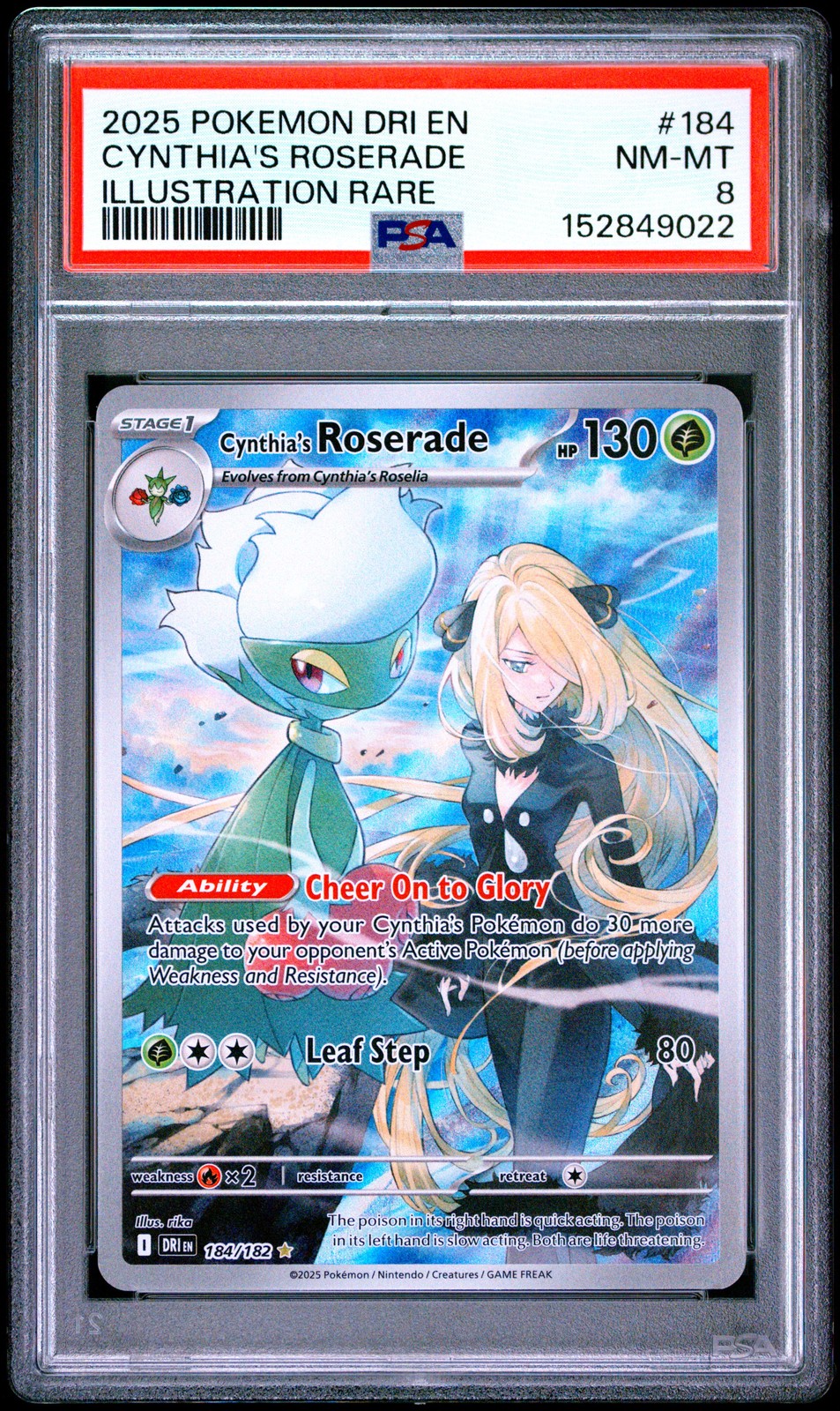 Cynthia's Roserade 184/182 Illustration Rare Pokemon PSA 8