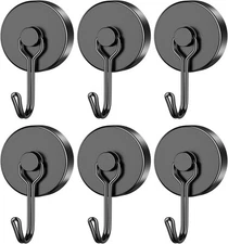6Pack Black Magnetic Hooks - Heavy Duty, 100 LBS Strong 100Lbs+, 