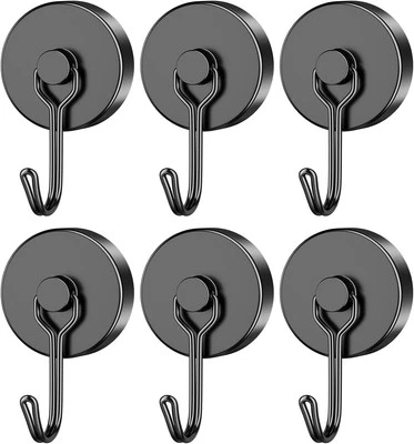 JUNARTER 6Pack Black Magnetic Hooks - Heavy Duty, 100 LBS Strong 100Lbs+,