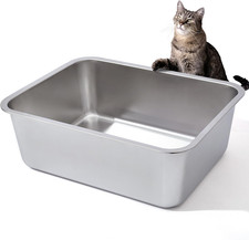 Stainless Steel Litter Box, High Sided Large Metal Cat Litter Boxes Easy Clean,