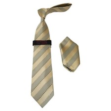 Mens Steven Land Density 100 Satin Silk Crystal Tie/Hankie Set CR27-13 Ivory