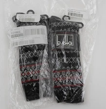2 Pair b.ella Sweetwater Fair Isle Socks Womens OS 9-11 Cashmere Blend Black Red