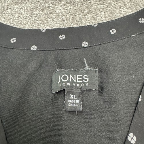 Jones New York Sheer Tunic Blouse Womens XL Black Polka Dot Long Sleeve V-Neck - Picture 4 of 11