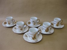 6 Espresso Cups & Saucers Coffee Cans & Saucers ~ Gold & White ~ Christmas Theme