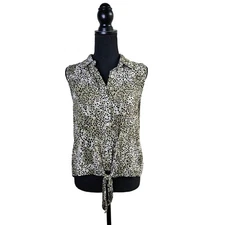 Peace & Pearls Sleeveless Collared Sheer Summer Comfort Casual Button UP Medium