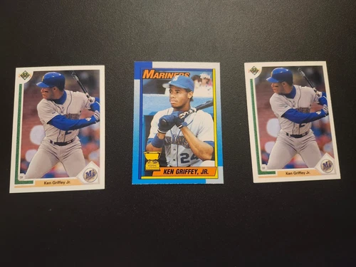 Ken Griffey Jr. 1990 Topps All Star Rookie Card and 2 1991 Base cards