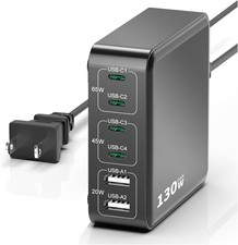 Charging Station for Multiple Devices : 130W 6 Port Gan Fast USB C Charger Stati