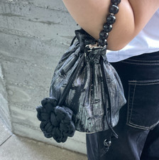 Black Handmade Crochet Flower Keychain Bag Charm T-Shirt Yarn