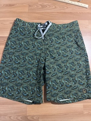 Quicksilver  United By By Blue  Size 32 Blue Fish Design Swim Shorts, EUC
