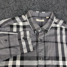 Vtg Burberry Brit Shirt Mens Large Gray Nova Check Plaid Long Sleeve Button Down