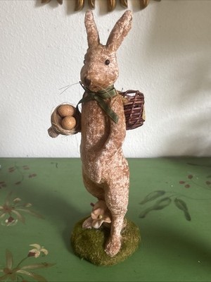 VTG 12'' Bethany Lowe Velveteen Fur Rabbit Maisons de Vente Basket Nest