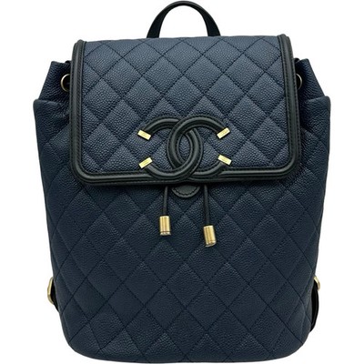 CHANEL Trendy CC Filigree Backpack Navy Caviarskin Backpack #OKB6236