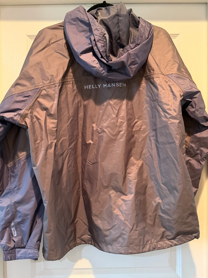 Chaqueta cortavientos ligera Helly Hansen para mujer XL púrpura gris cremallera completa Foto 3 de 4