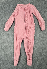 Little Sleepies Bamboo Baby Girl Pink Ruffle Sleeper Zippy Pajamas 0-3 Months
