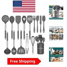 Professional 15-Piece Kitchen Cooking Utensils Set – BPA Free, Nonstick, Gray