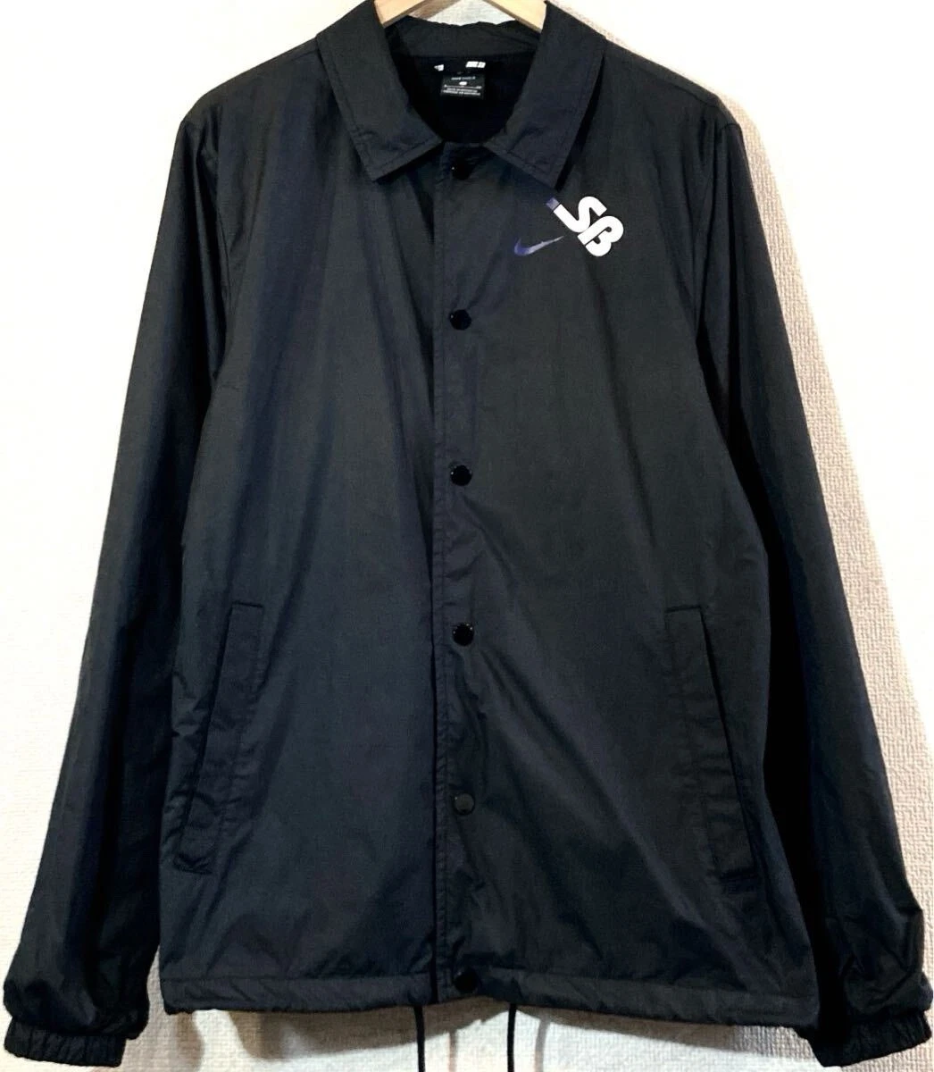 NIKE SB Coach Giacca Nylon Logo Stampa Posteriore Skateboard Nero Bellissimo Articolo
