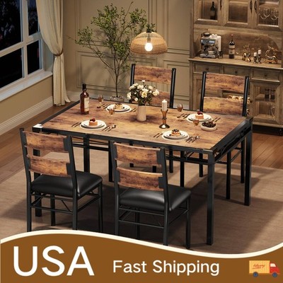Wood Kitchen Table, Dining Table Set for 4 Including 4 Upholstered Chairs, Colli