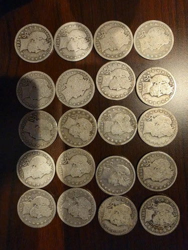 LOT OF 20 BARBER QUARTERS 90% SILVER COINS $5 FACE VALUE #61