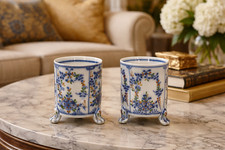 Kleines Paar Senftöpfe Tettau deutsches Porzellan polychrom 19.Jh. antik