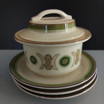 Noritake Versatone II Talisman Sugar Bowl & Lid & 3 6'' Saucers #8330W15 Japan