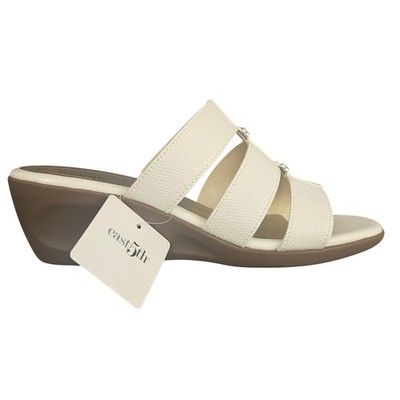 East 5th Everly Women 10M Cream Lizard Embossed Wedge Sandals Slide White New