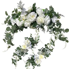 Wedding Arch Flowers,3Pcs Set White Rose Decorative Floral Swags, Artificial ...