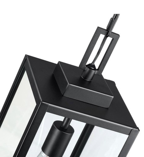 FAYMART INDOOR/OUTDOOR 24.4” BLACK METAL 1 LIGHT PENDANT WITH GLASS PANELS - Picture 3 of 6