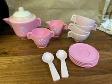 Vintage Fisher Price Pink Tea Party Set Tea Pot Sugar Creamer Cups Saucers 1982