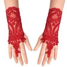 Latious Wedding Bride Lace Gloves Red Fingerless Bridal Free Size,
