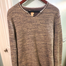 carbon2cobalt Mens Gray Heathered Knit V-Neck...