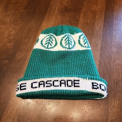 Boise Cascade Vintage Green White Knit Winter Beanie Hat Ski Snowboard Idaho