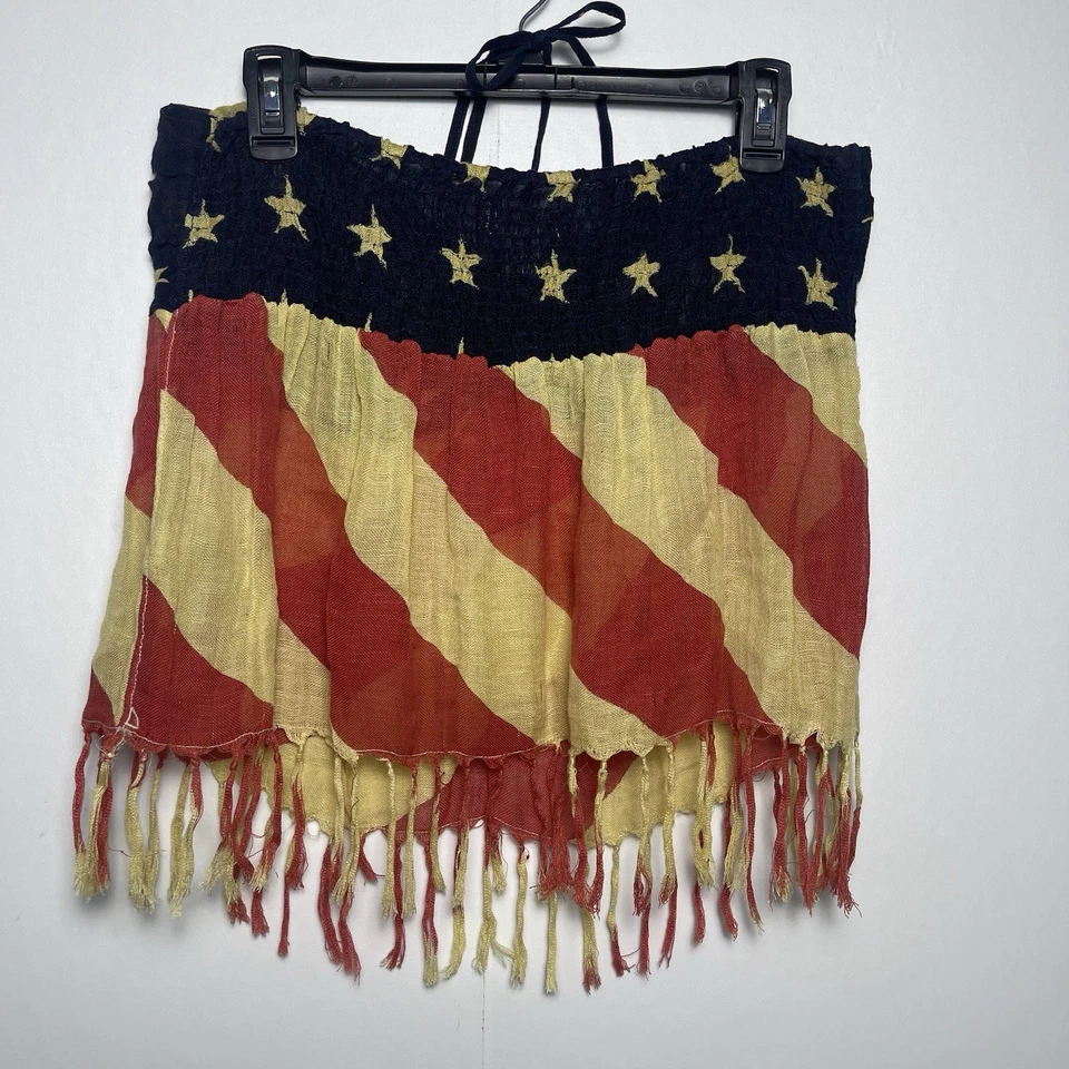 Ralph Lauren Denim & Supply Large American Flag Tie Back Halter Top Linen Rustic - Image 2 of 4