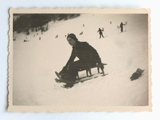 Femme neige luge montagne - Photo ancienne snapshot 1930 ?