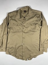 Vintage 60s Lee Work Shirt Mens 17 Long Prest Chetopa Twill Tan Long Sleeve