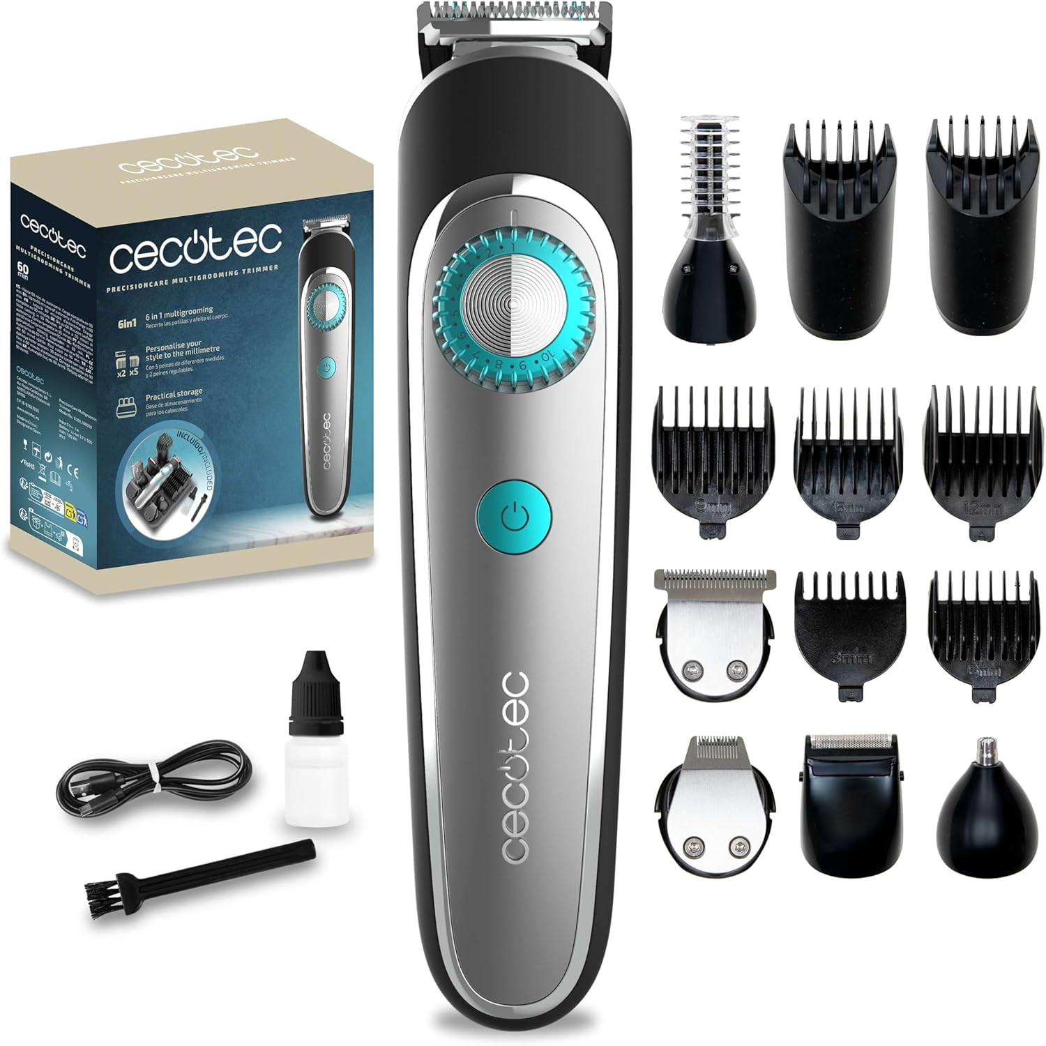 Cecotec Regolabarba a Batteria 6 in 1 | PrecisionCare Pettini 3-20mm