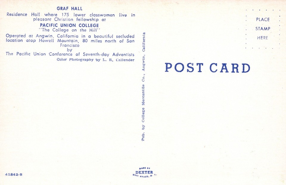 Graf Hall Pacific Union College Angwin California Chrome Vintage Post