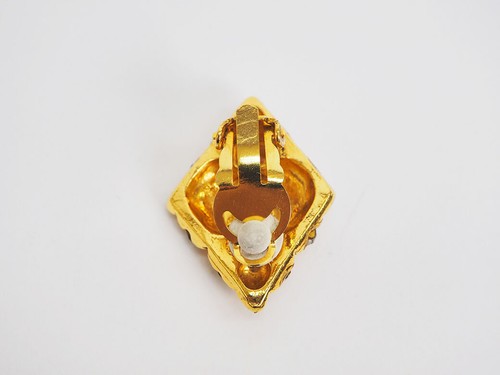 CHANEL Vintage Rhombus Matelasse Stone Earrings Clear x Gold Ladies - Picture 3 of 8