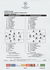 * OFFICIAL TEAMSHEET - MAN UTD v PSG (CHAMPIONS LEAGUE ...